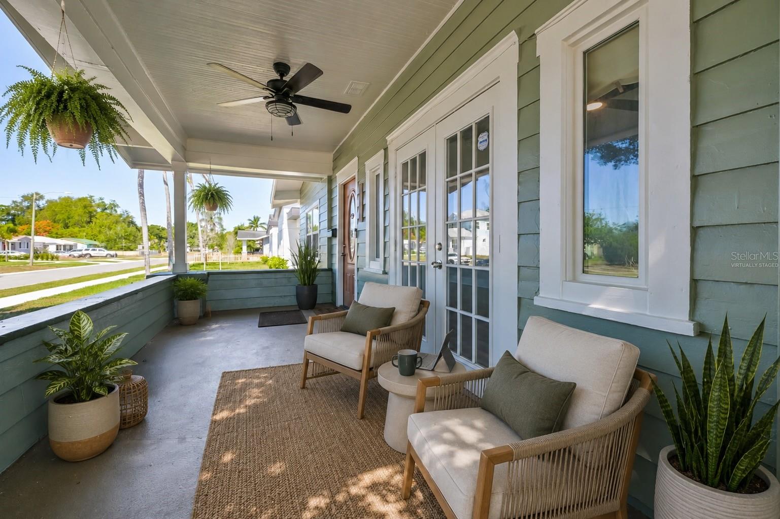 Covered Front Porch Virtually Staged