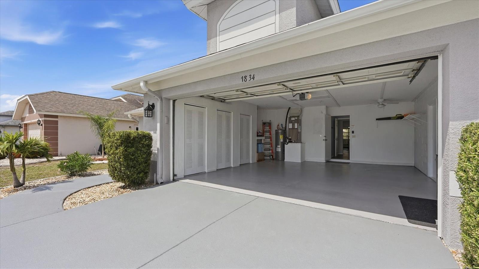 OVERSIZED TWO CAR GARAGE WITH BUILT IN STORAGE CLOSETS