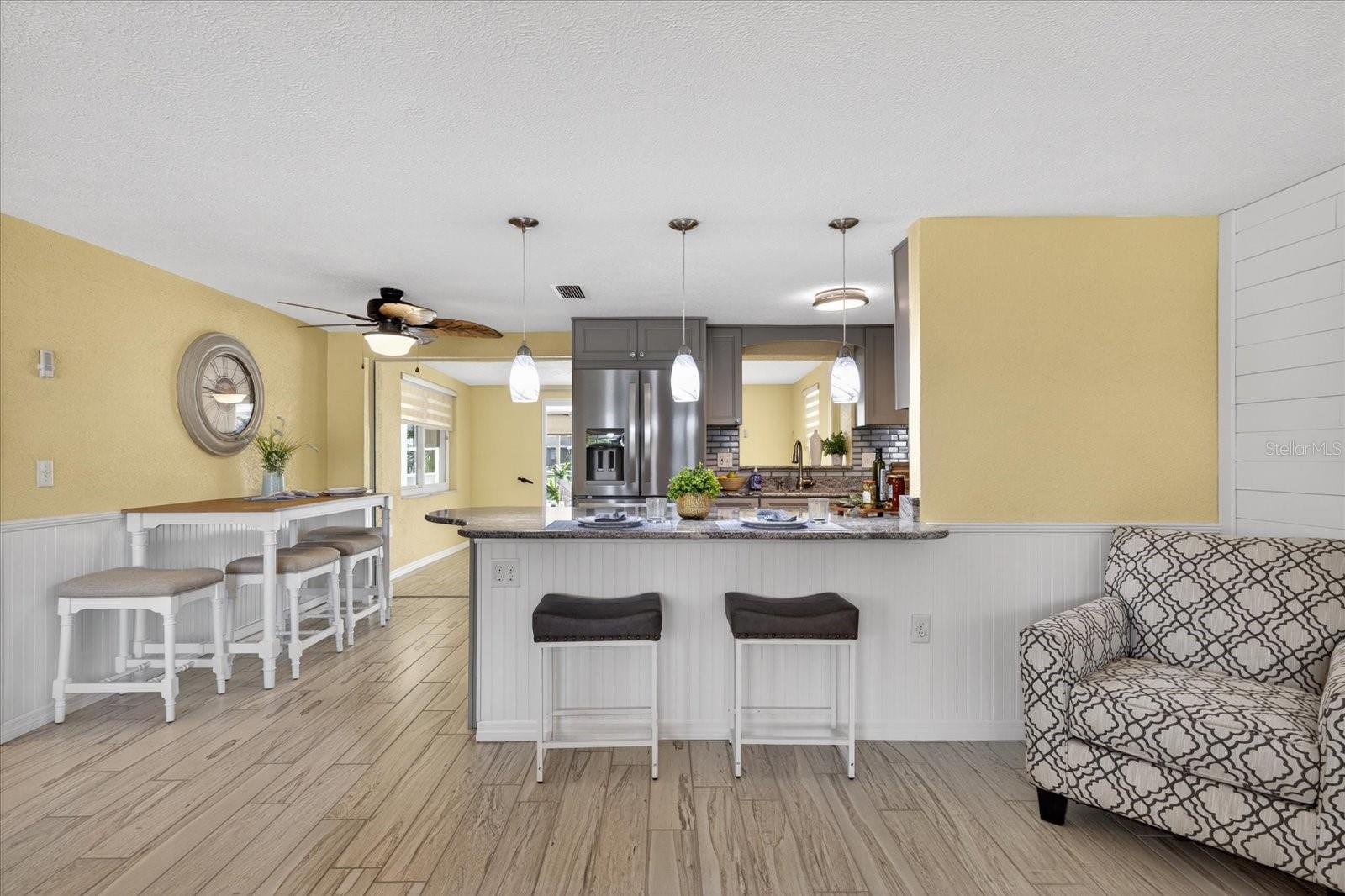 View from living room to kitchen