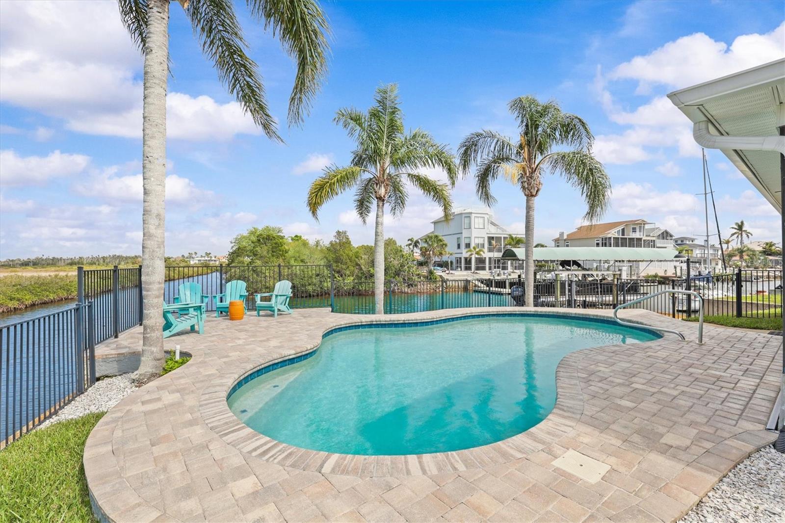 Pavered Saltwater Pool adorned by Palm Trees