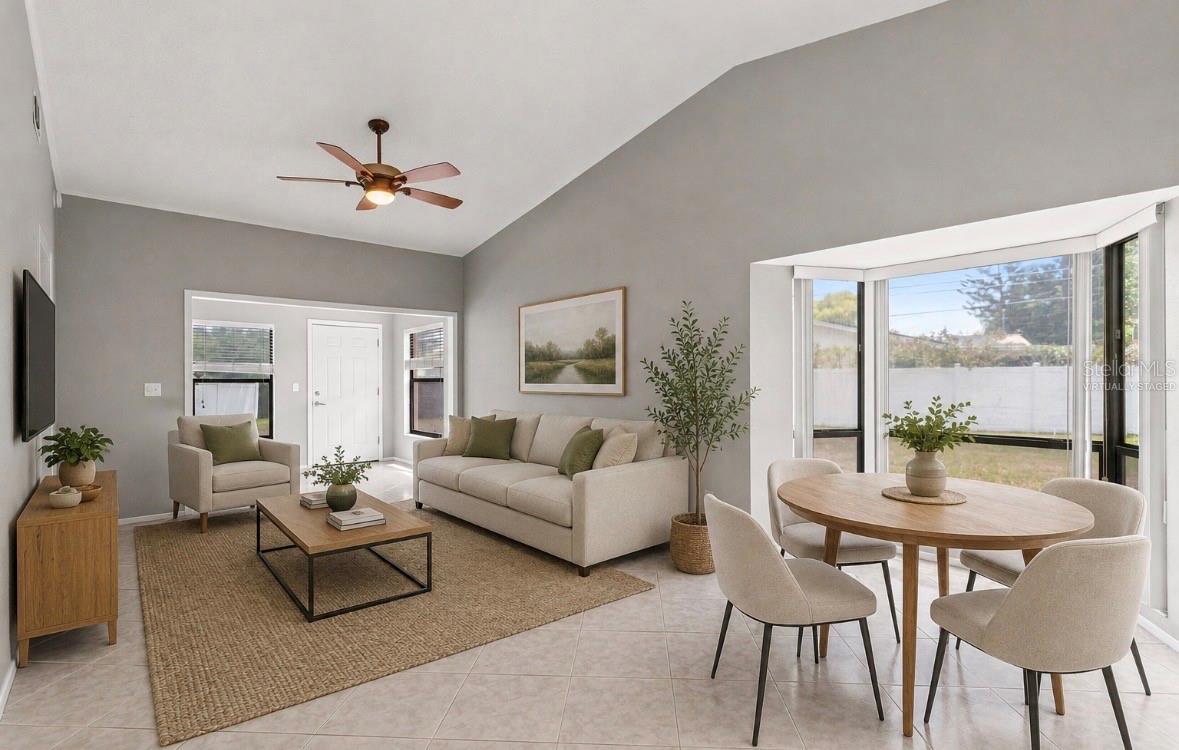 Virtually staged living/dining area