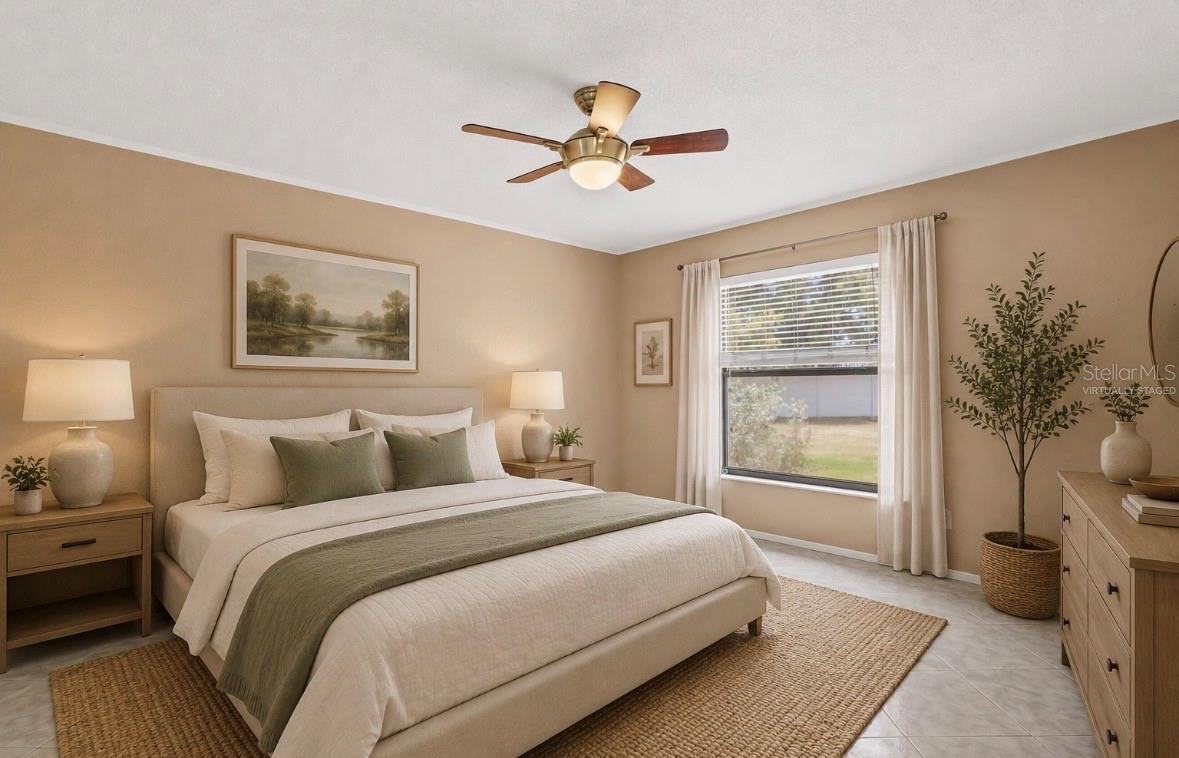 Virtually staged primary bedroom