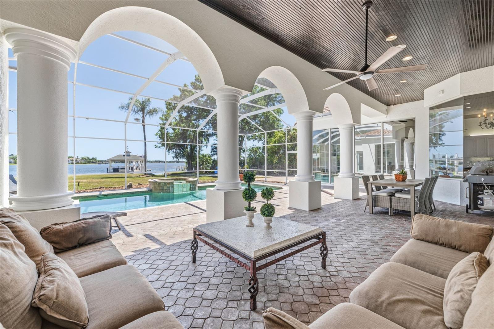 Expansive Covered Patio w/ Tongue and Groove Pine Accent Ceilings