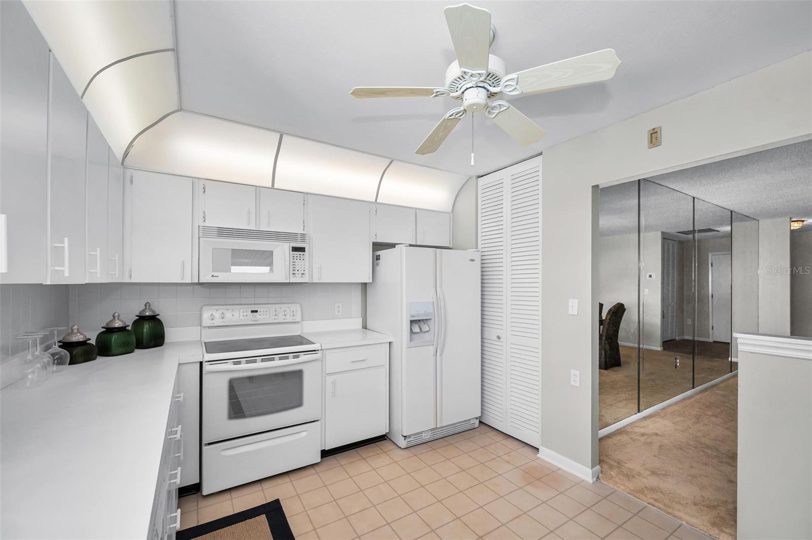 Kitchen open to dining area