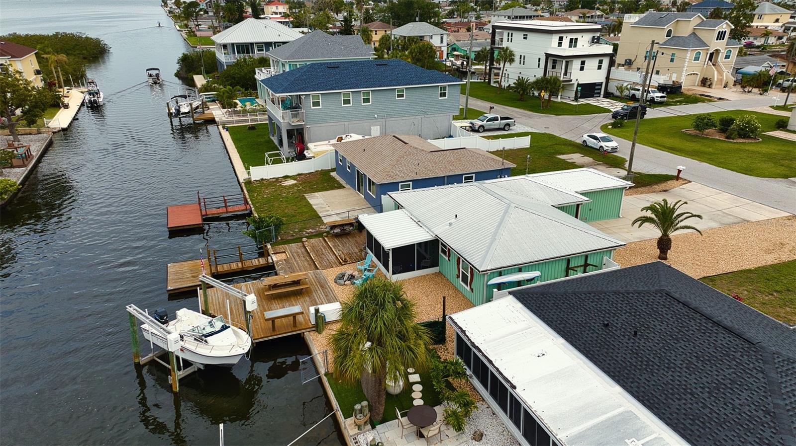 Aerial view of property and this wonderful boating neighborhood.