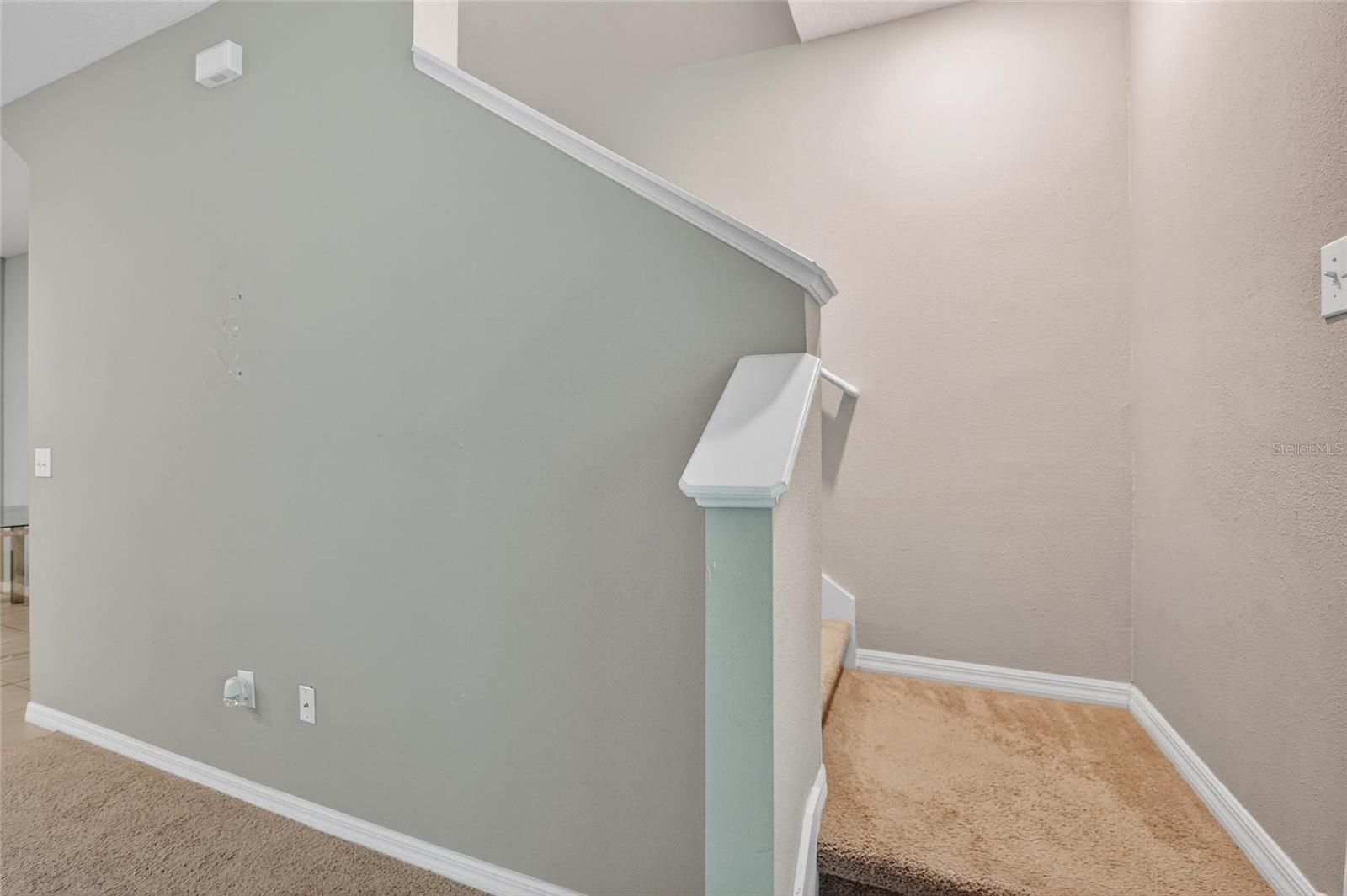 STAIRS ARE CARPETED BUT YOU CAN PURCHASE MORE WOOD TO CONTINUE DOWN THE STAIRS.