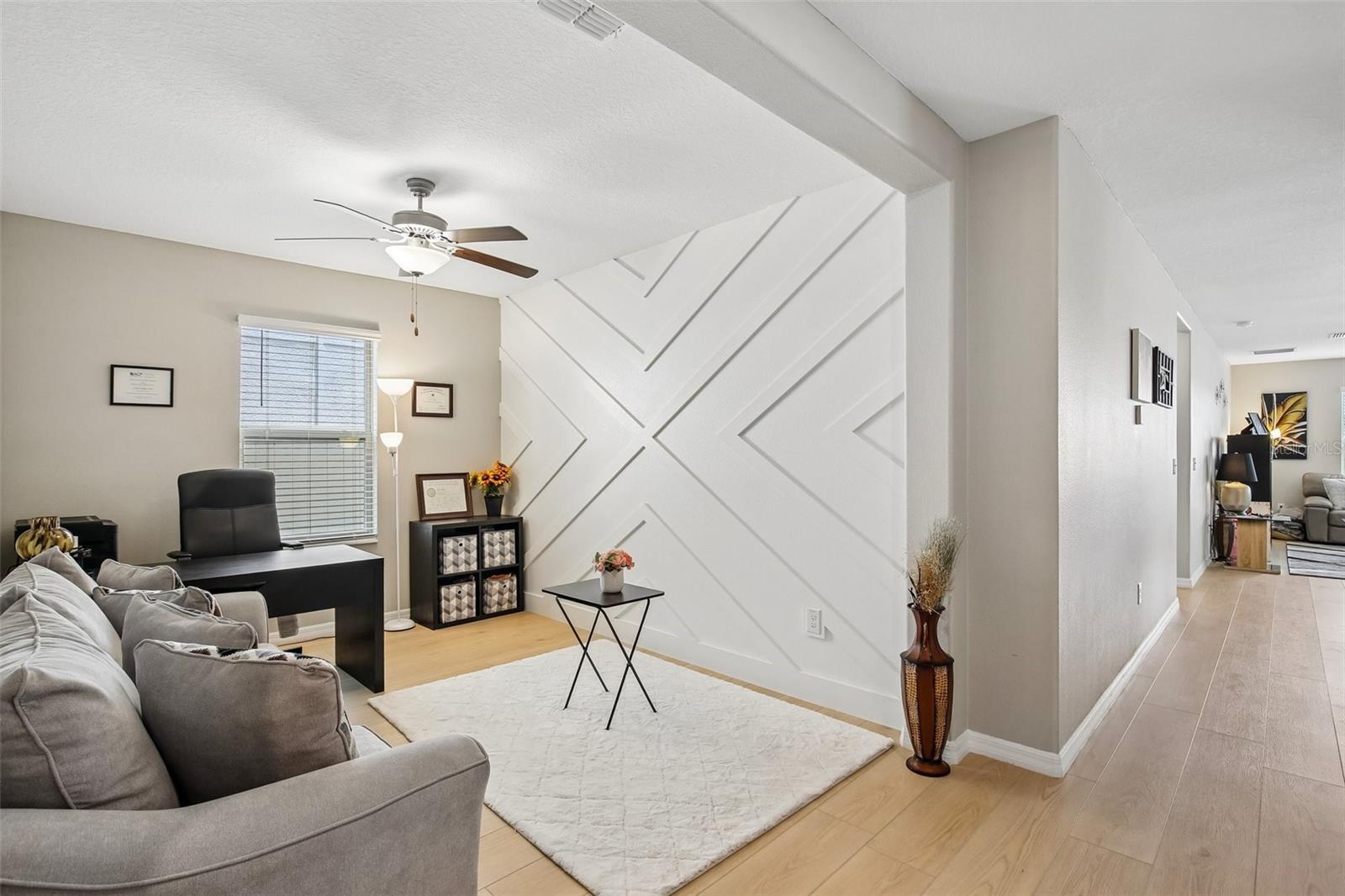 OFFICE WITH CUSTOM WALL FEATURE