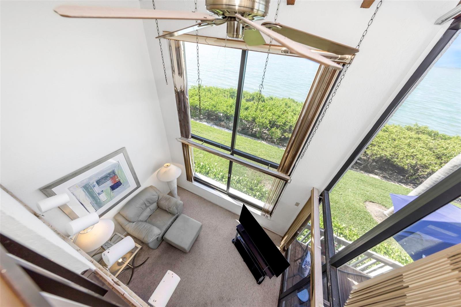 View down to living are from Primary bedroom