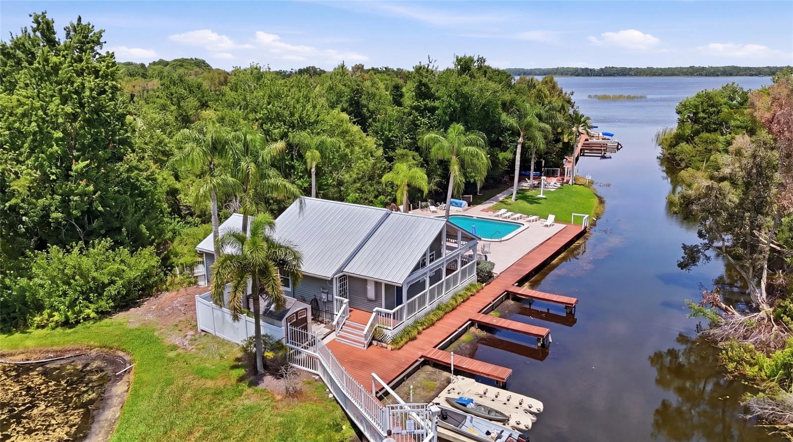 Arial of Club House, Pool, Kayak and Boat Slips