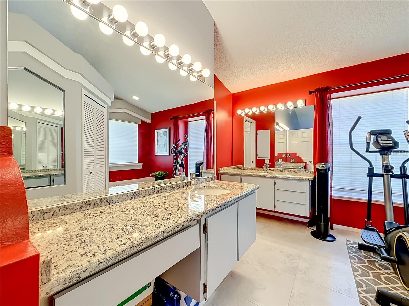 Double sinks in Primary Bathroom with granite countertops! Plenty of counter space!