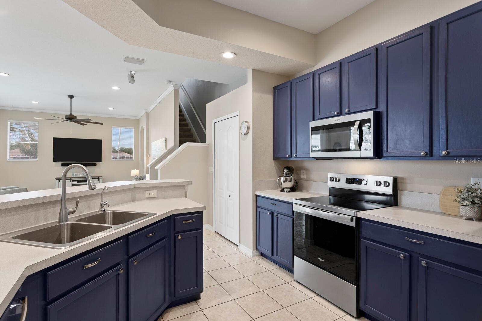 Striking blue cabinetry