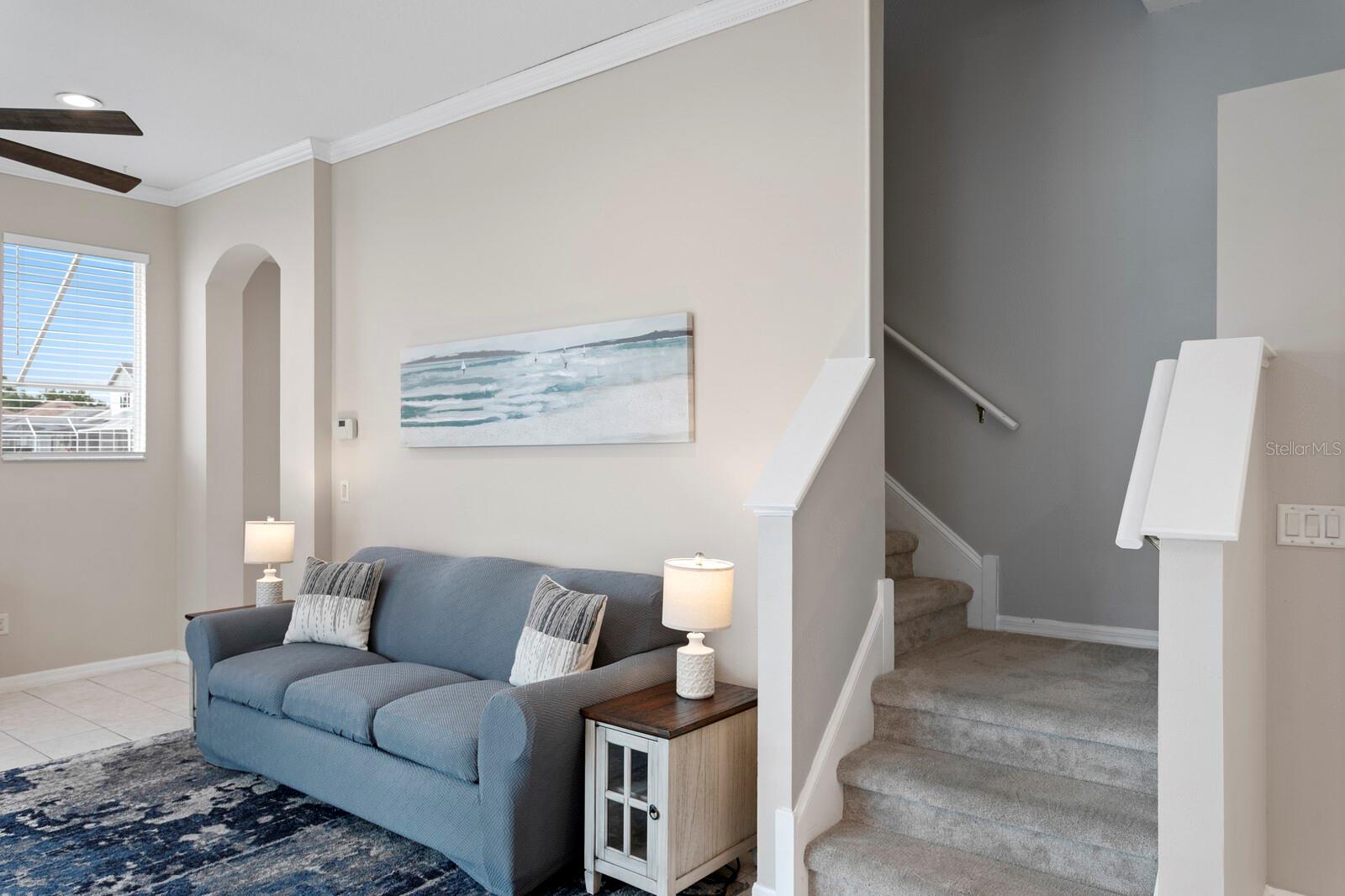 Head upstairs to the large bonus room