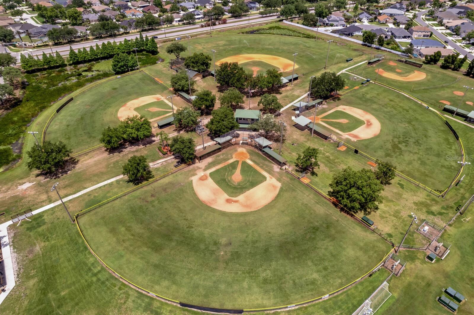Multiple baseball and softball fields