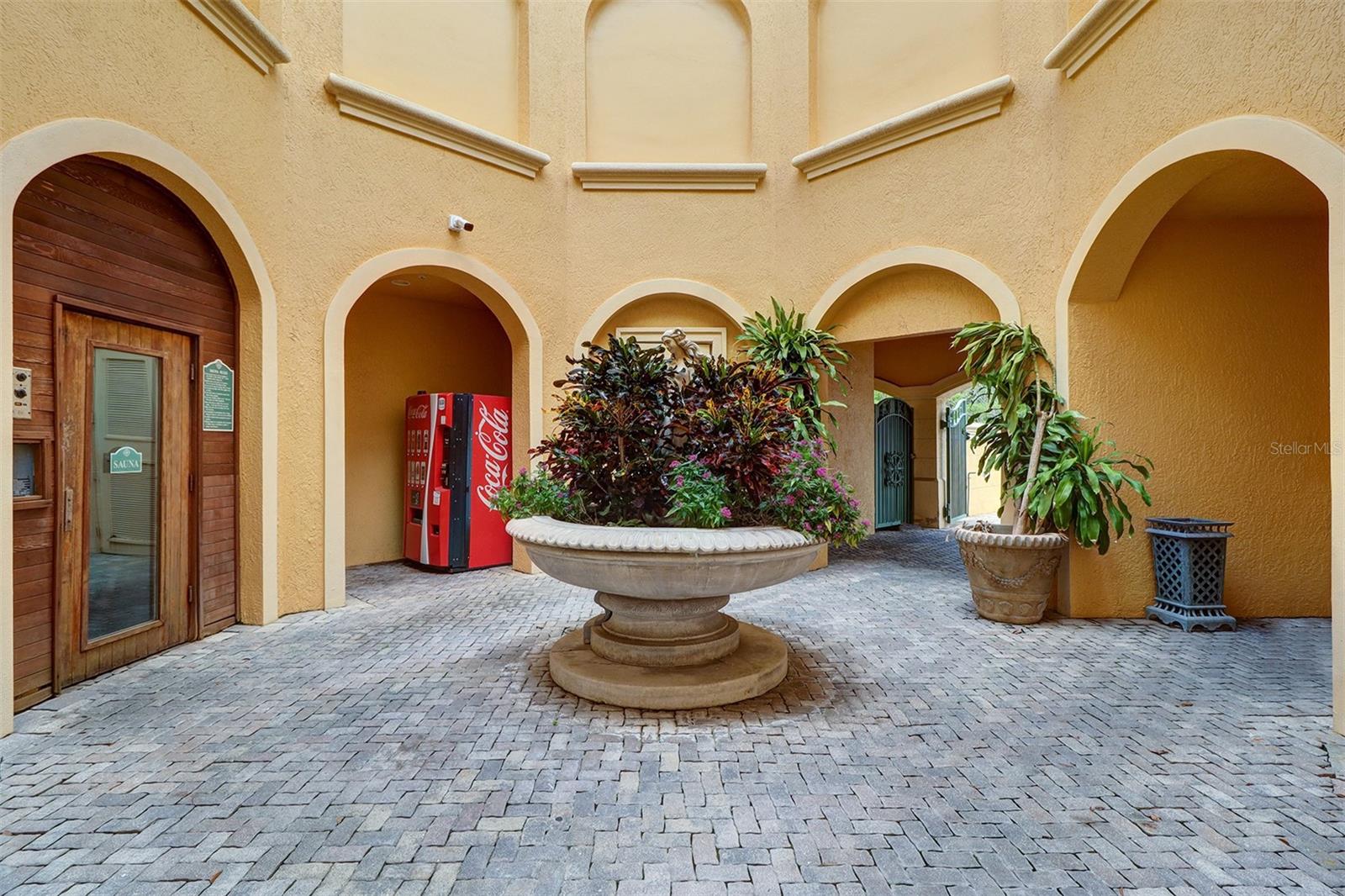 Sauna to the left and outdoor restrooms to the right