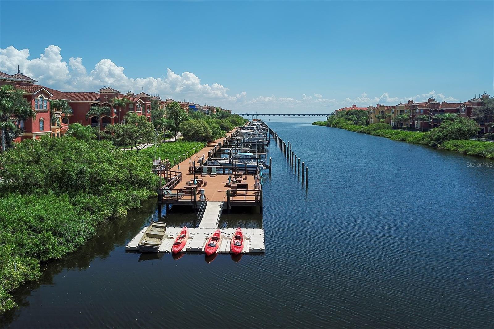 Kayak pavilion and docks to the left that run along the waterway to the end of the community are under construction and inaccessible at this time