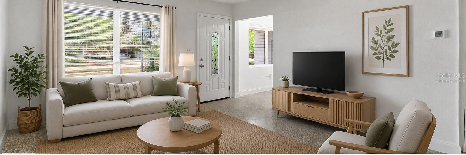 Virtually staged main home living room 1