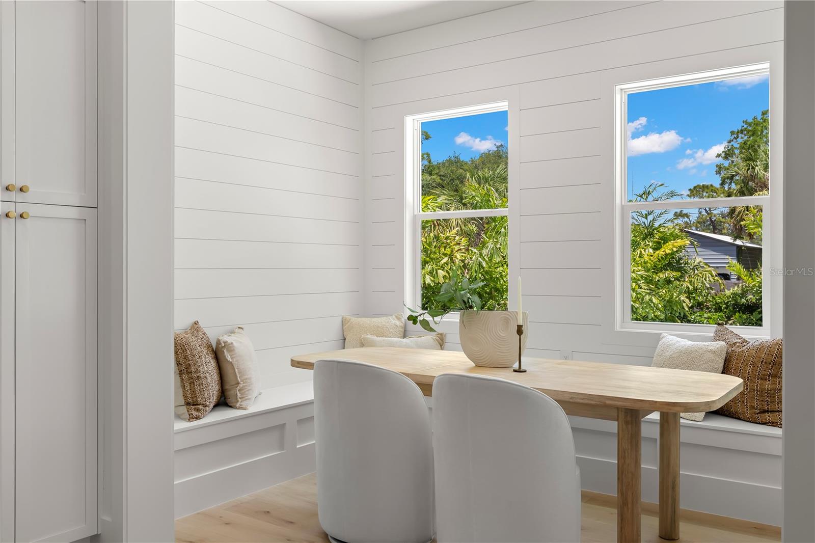 This will e a favorite spot in the home-Breaksfast nook with banquette-room for 8