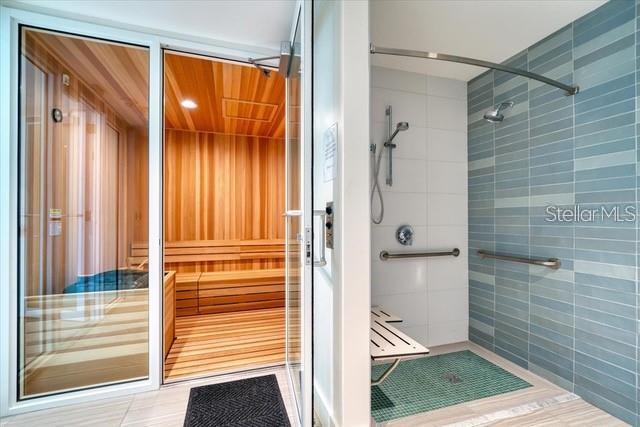 Sauna and steam room with shower
