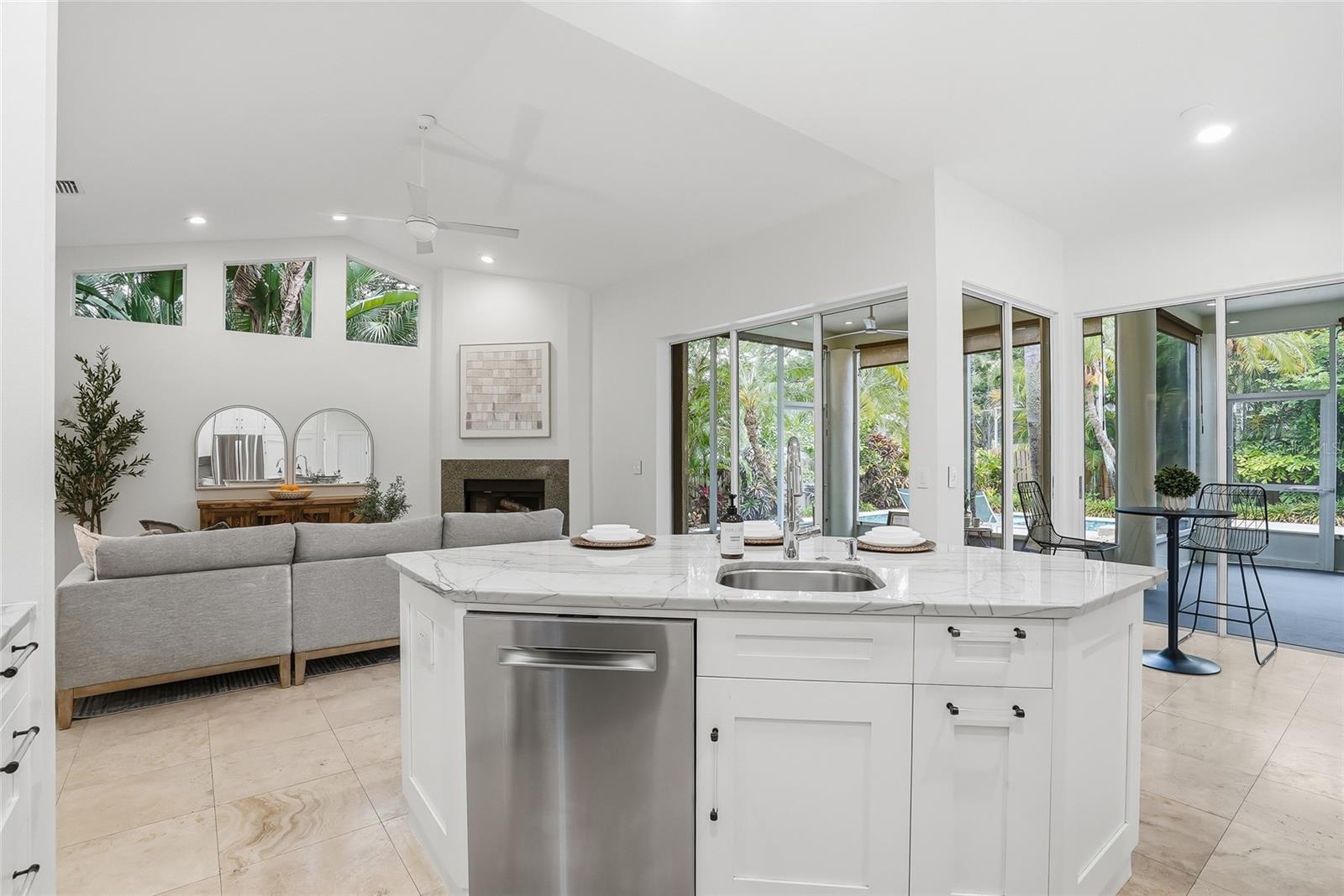 Spacious island breakfast bar perfectly positioned between the living spaces and dinette.