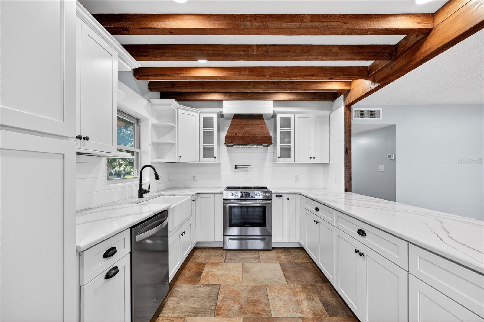 Gas stove/stainless steel appliances and quartz countertops