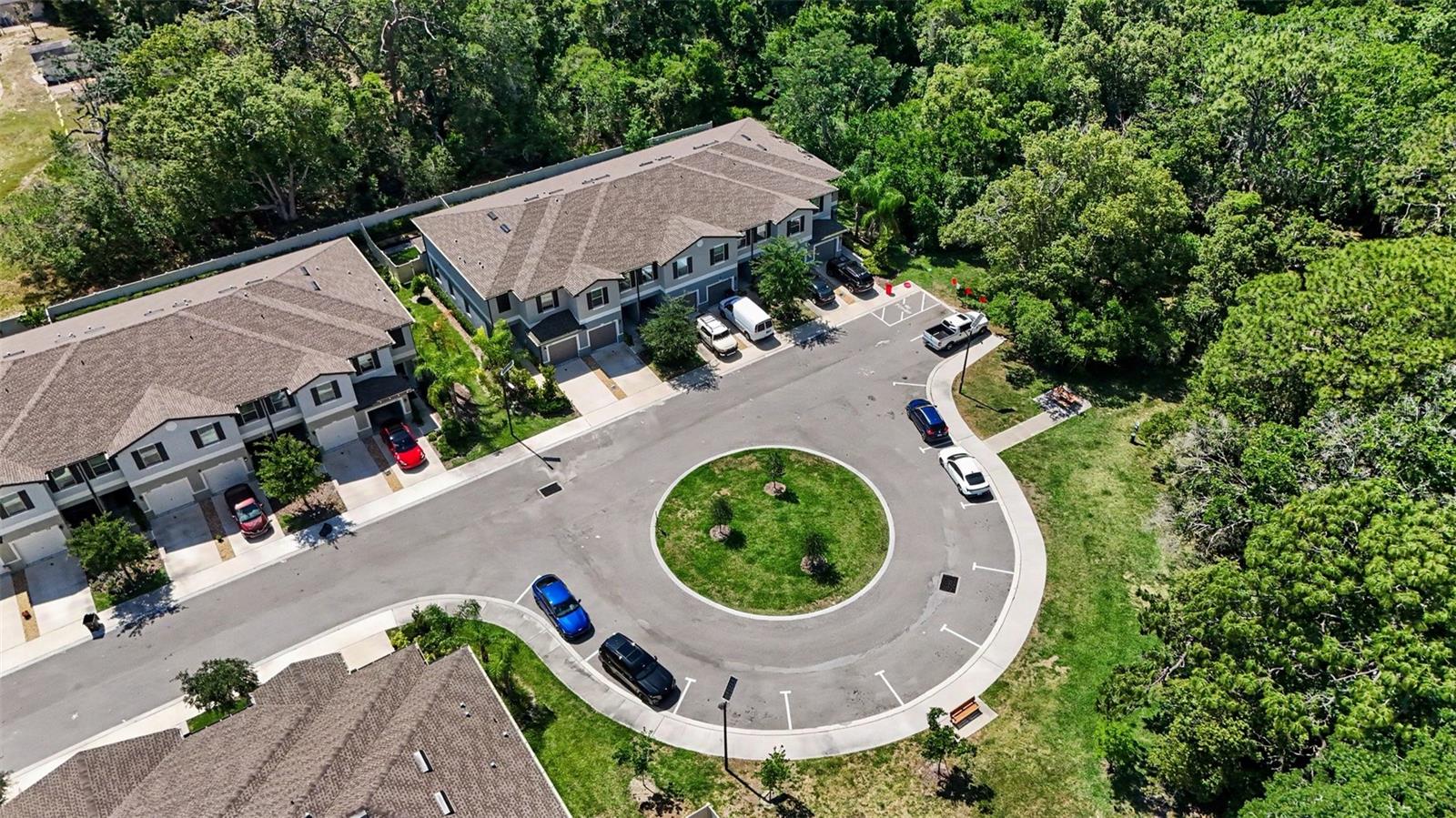 Aerial-View-Guest-Parking-Community-Roundabout-Holiday-FL-Townhome