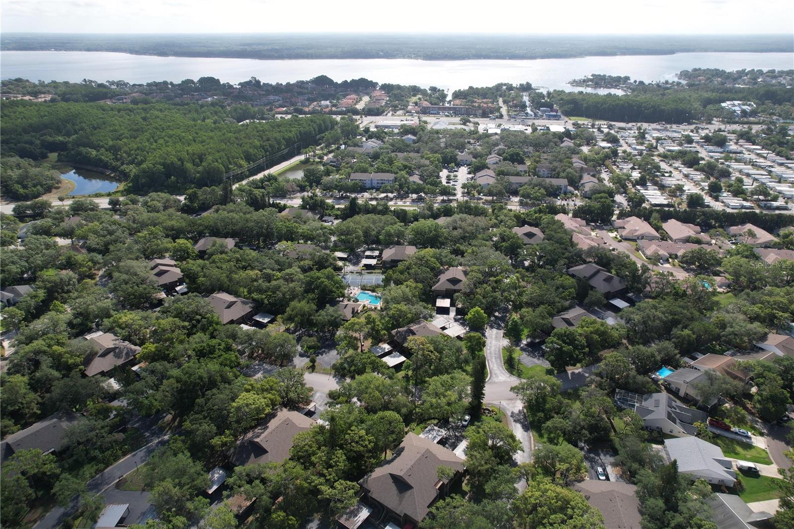Aerial view with Gulf in background
