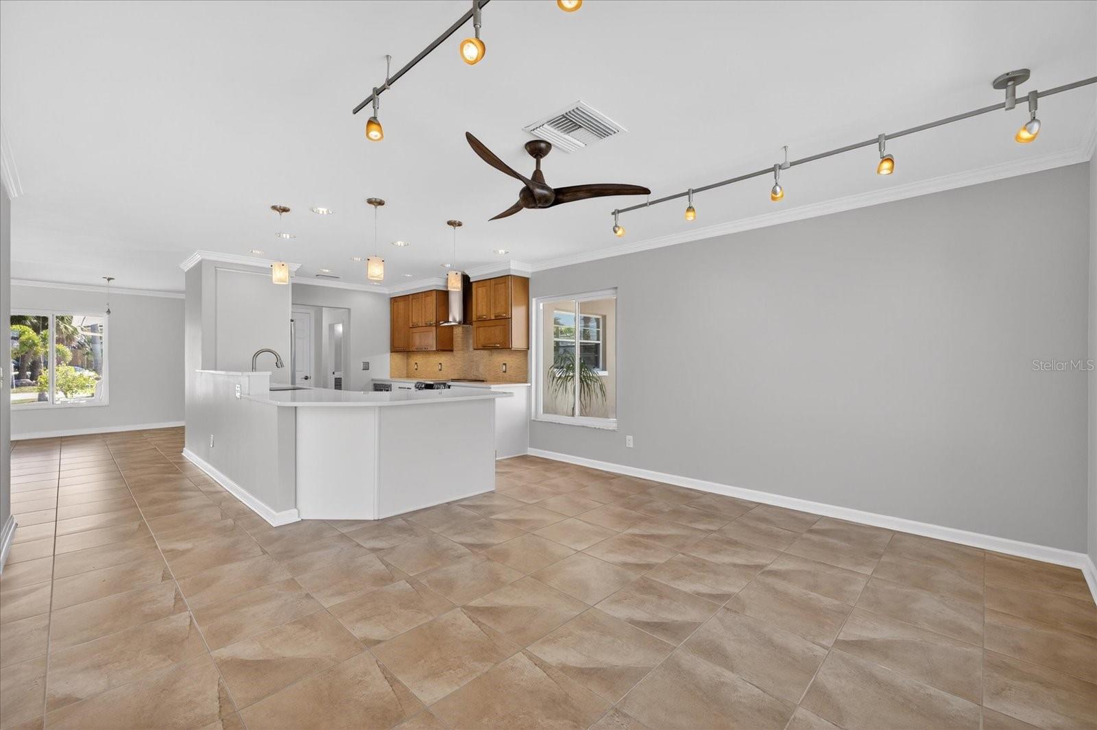 Kitchen is wide open to the living and dining areas