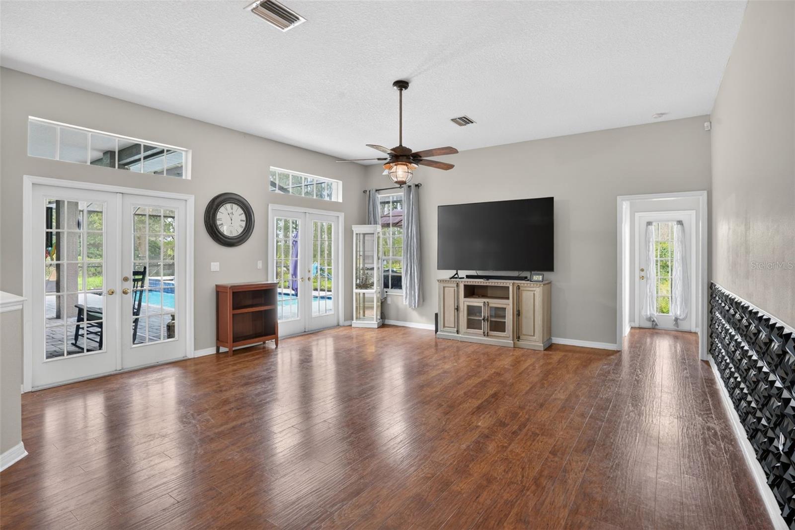 Family room/ great room with french doors to the lanai
