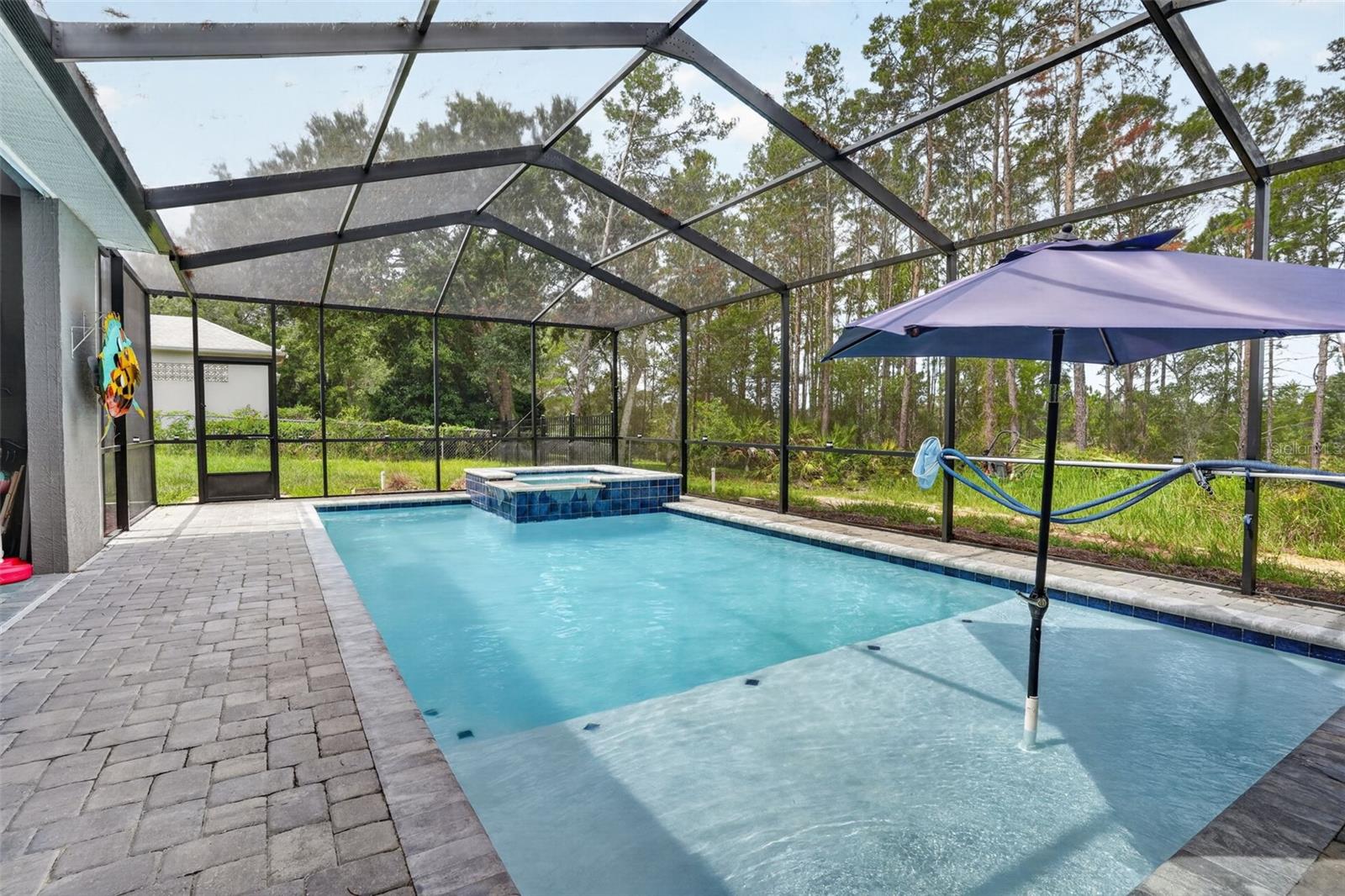 Salt water pool with hot tub and water feature