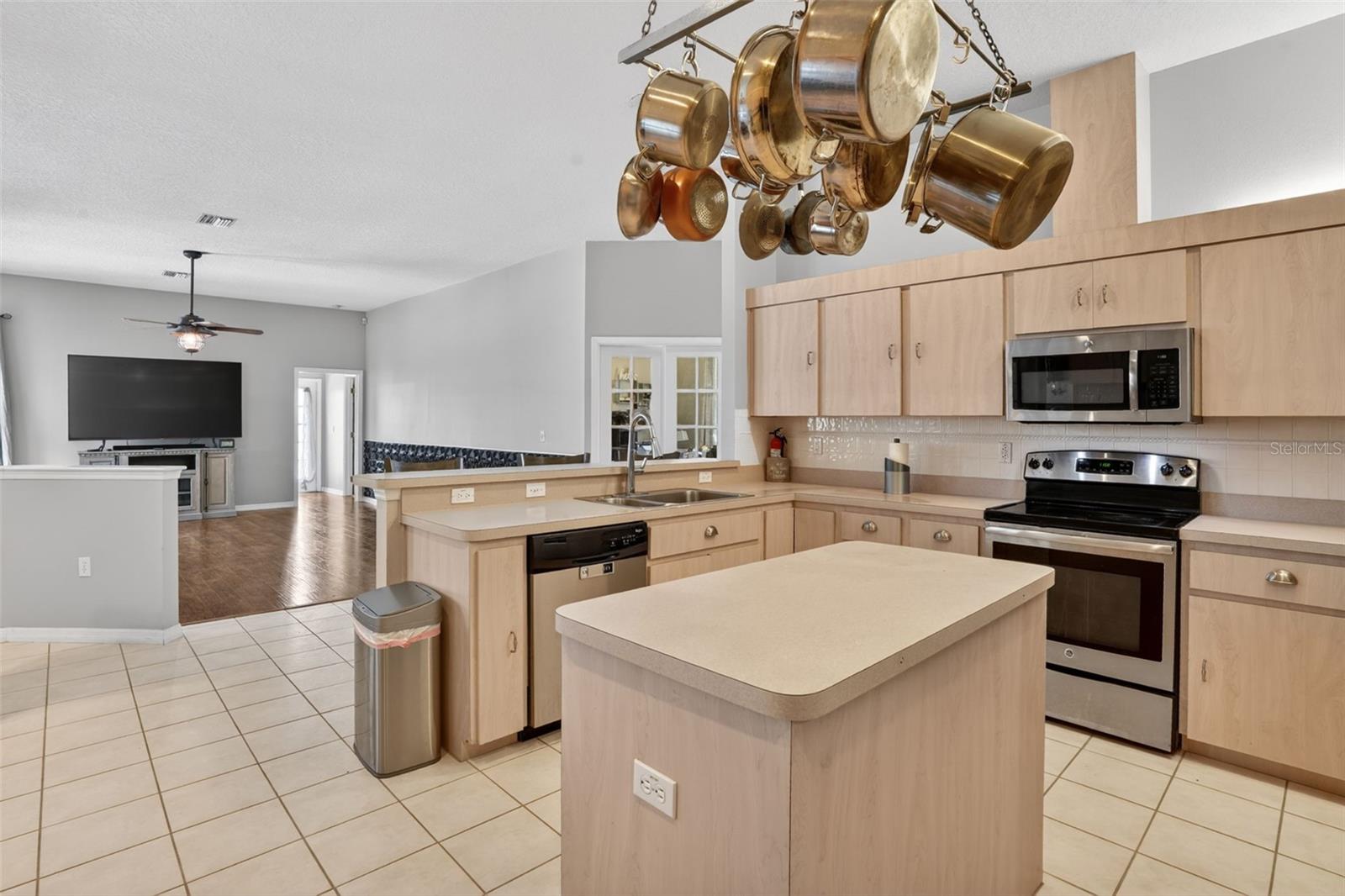 Kitchen overlooks the great room