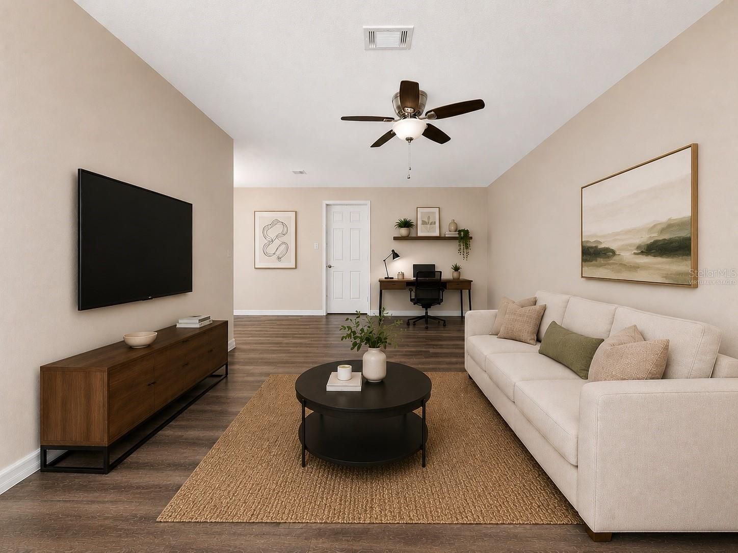 living room. virtually staged