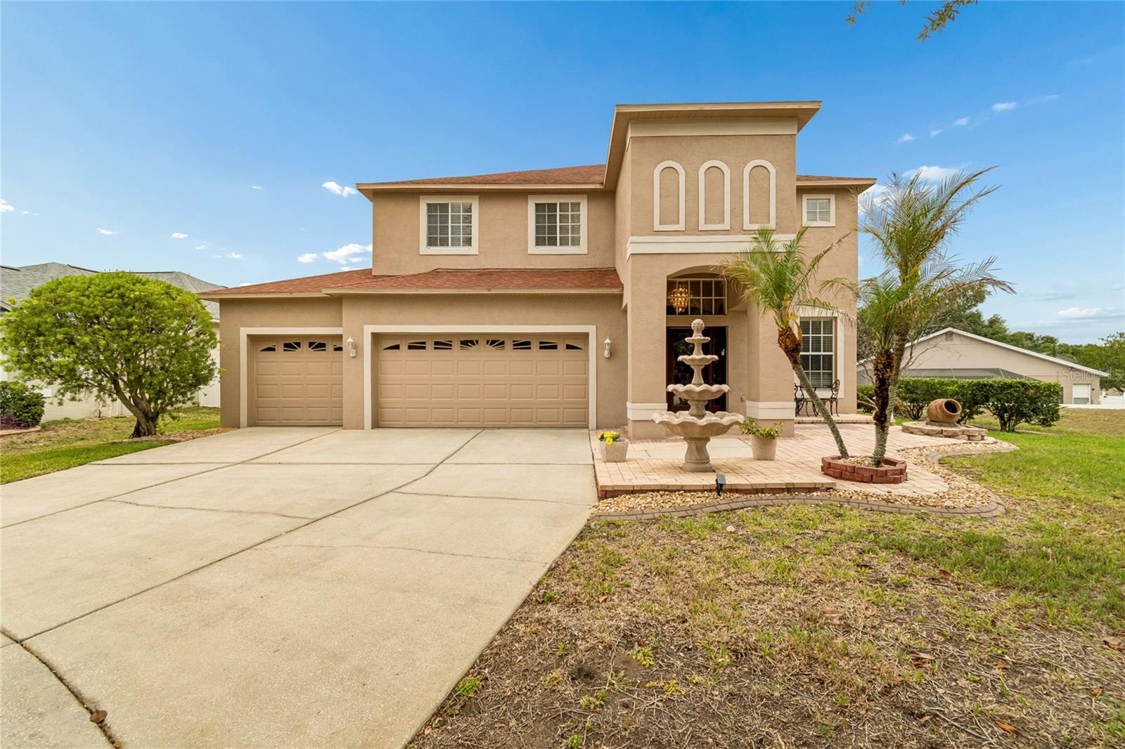 Front view of 3 car garage