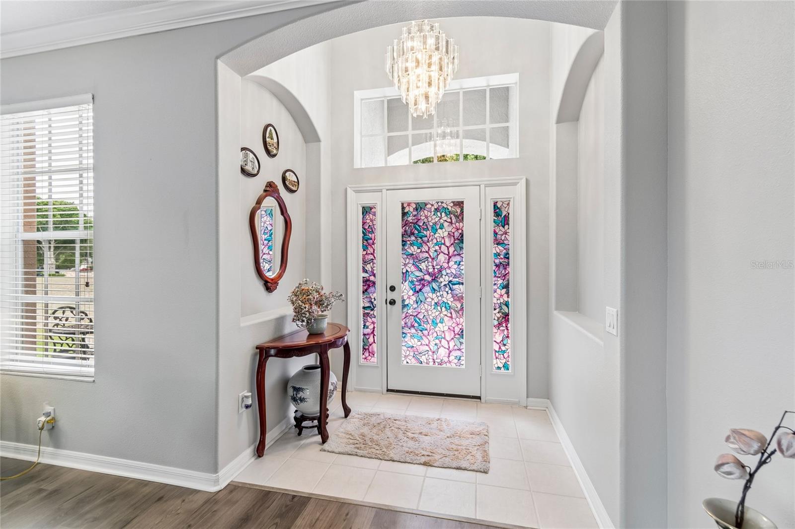 Foyer with beautiful chandelier
