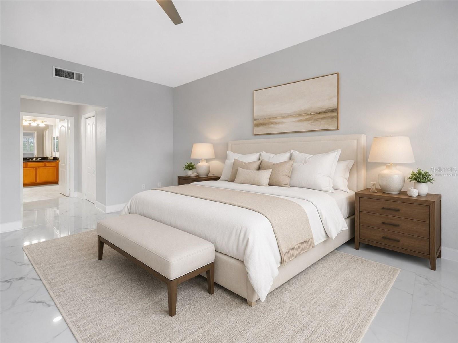 Primary Bedroom Hallway to Bathroom - Virtually Staged