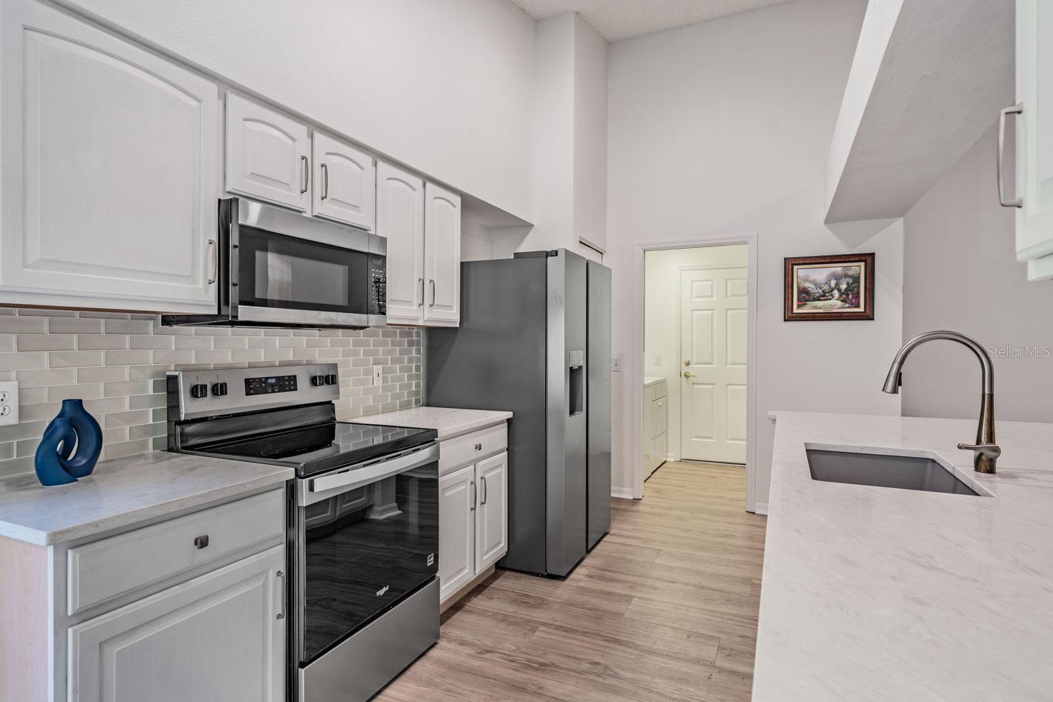 Kitchen with high ceilings