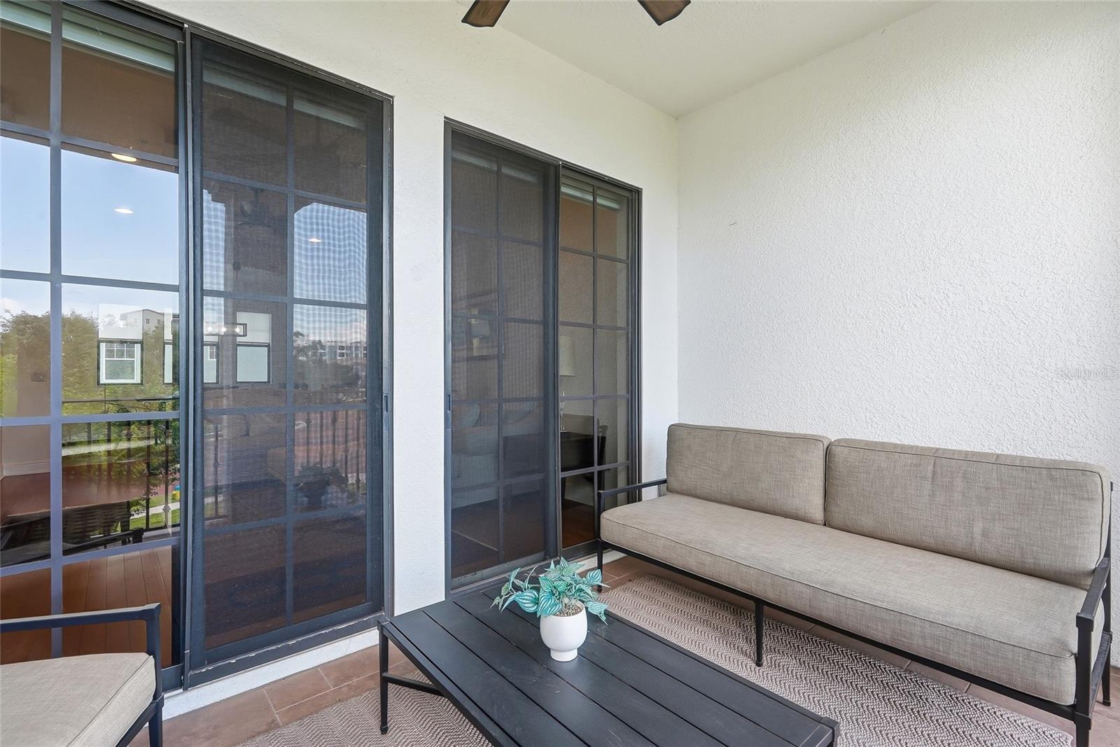 Balcony located on the main floor can accommodate large furniture.