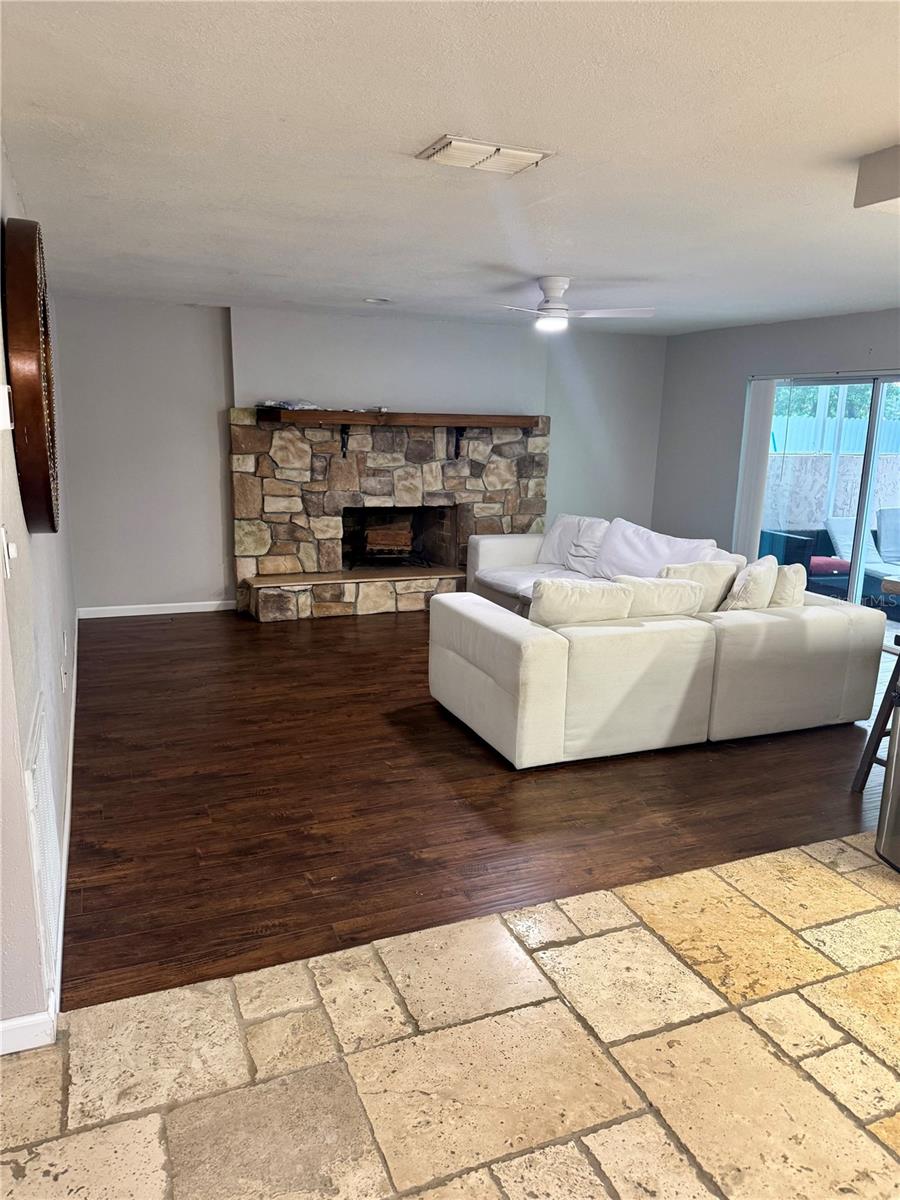 Family room with fireplace