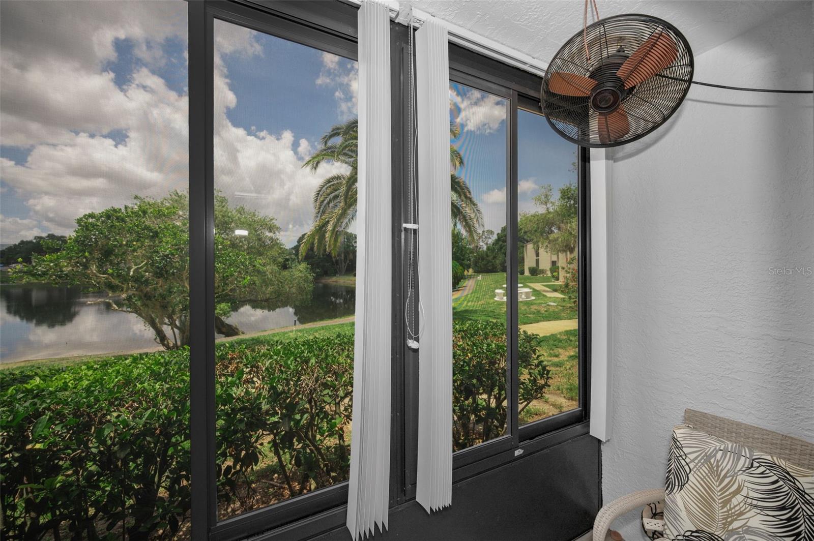 View from enclosed patio with windows
