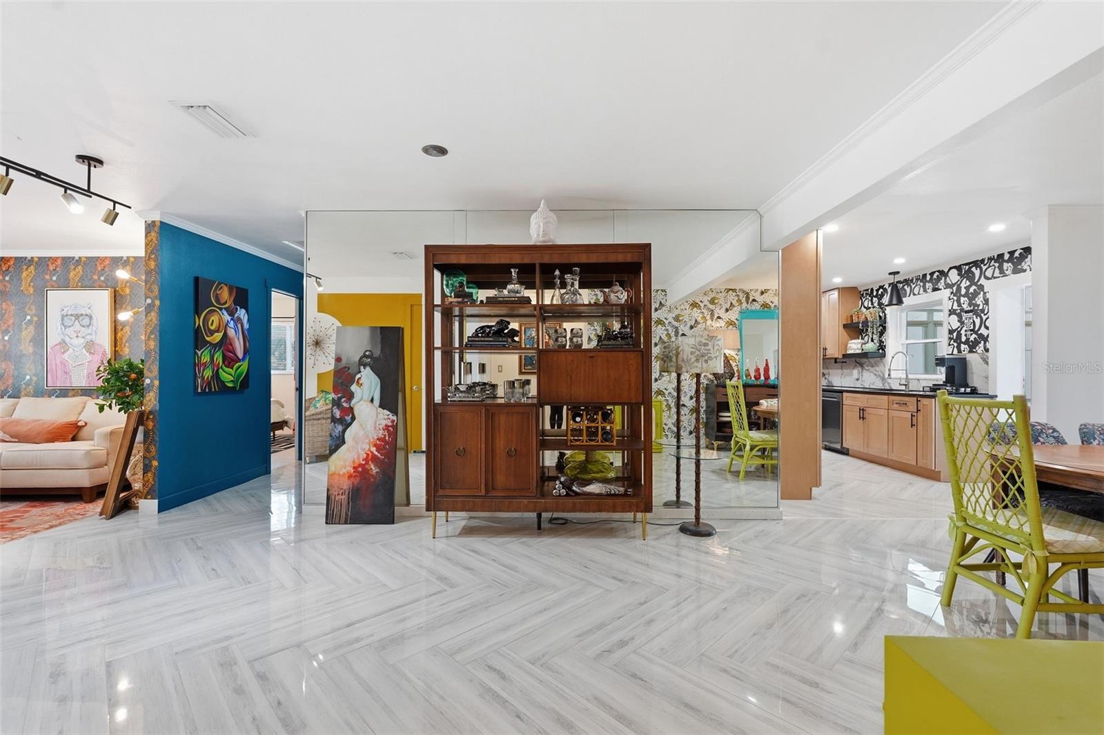The dedicated dining space has room for the biggest table you can fit through the door.