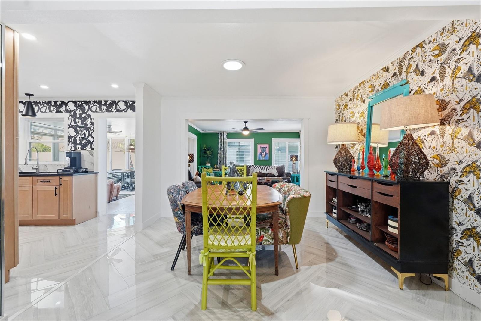 The dedicated dining space has room for the biggest table you can fit through the door.
