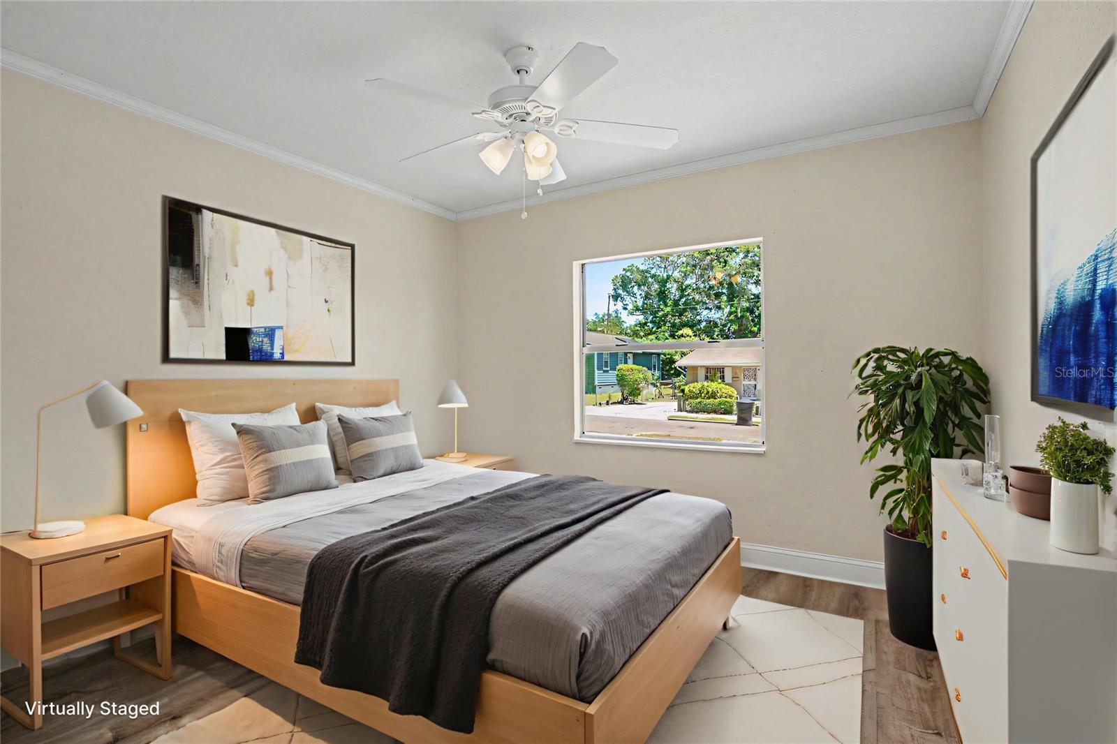Photo is staged. Bedroom