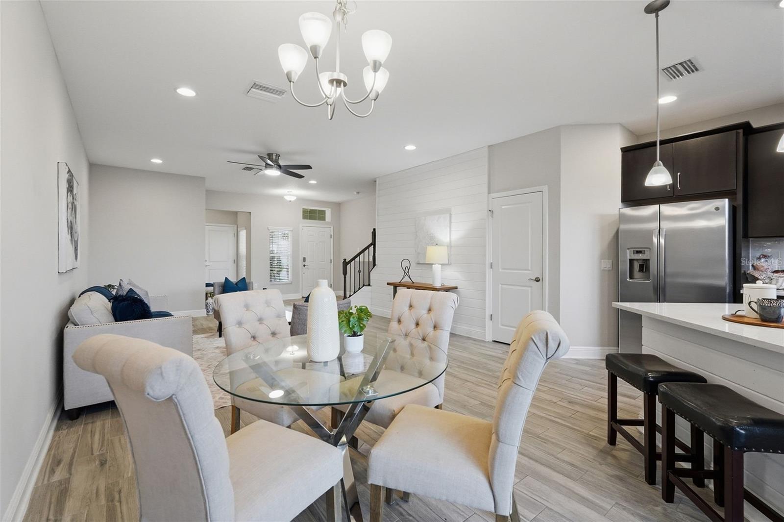Dining room overlooking the living room and kitchen
