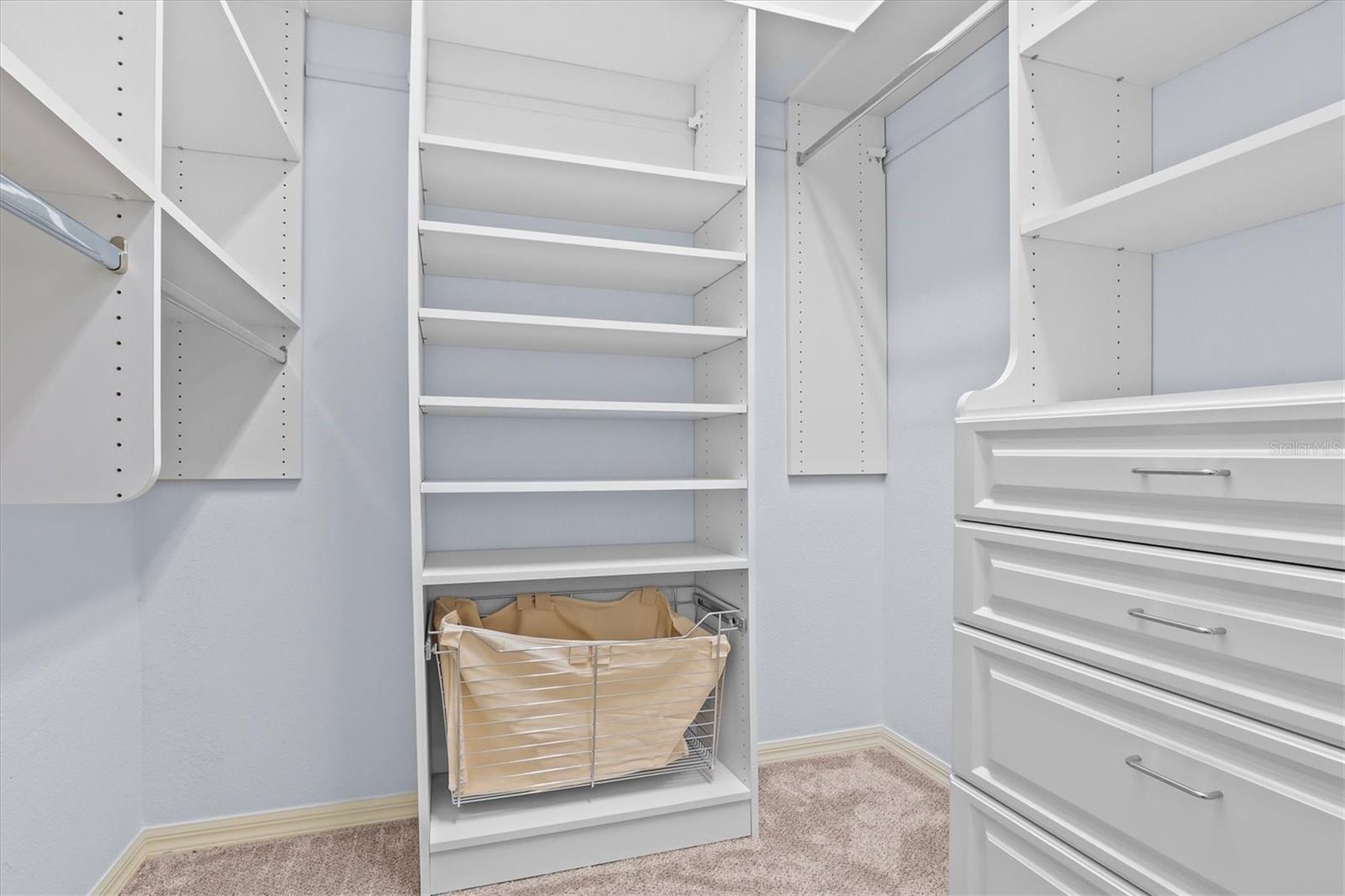 Primary Bedroom Walk In Closet with Built ins