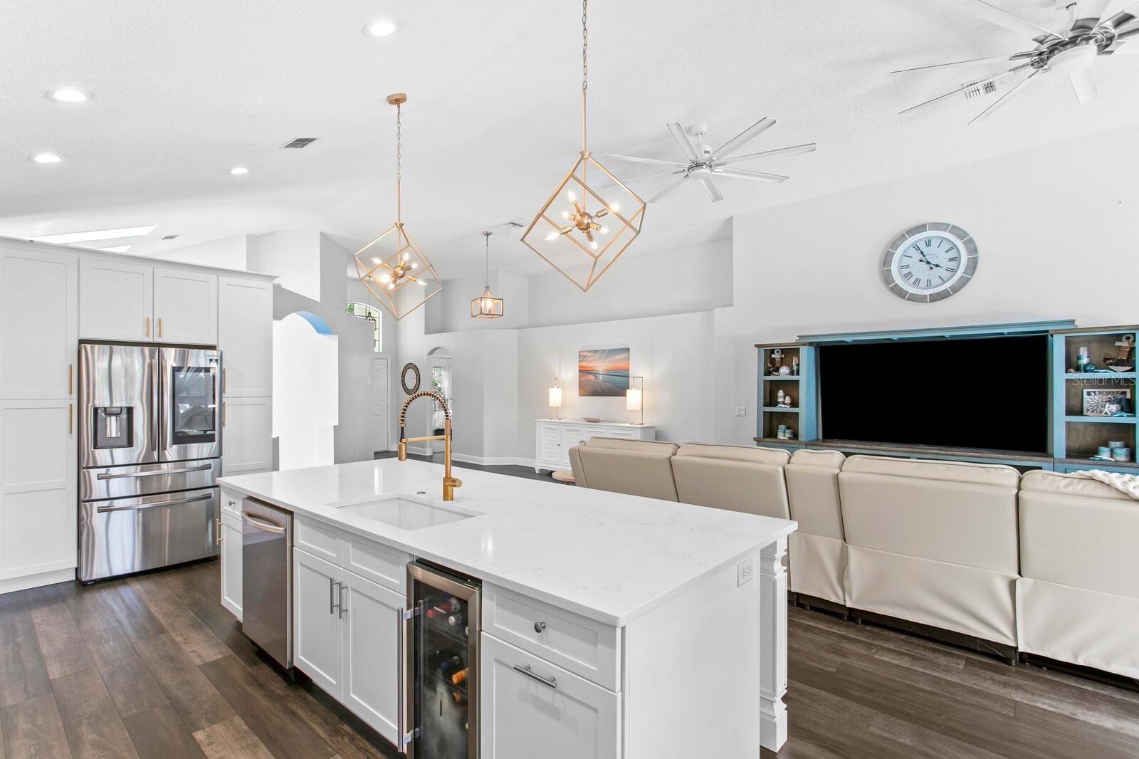 Wine refrigerator in kitchen island
