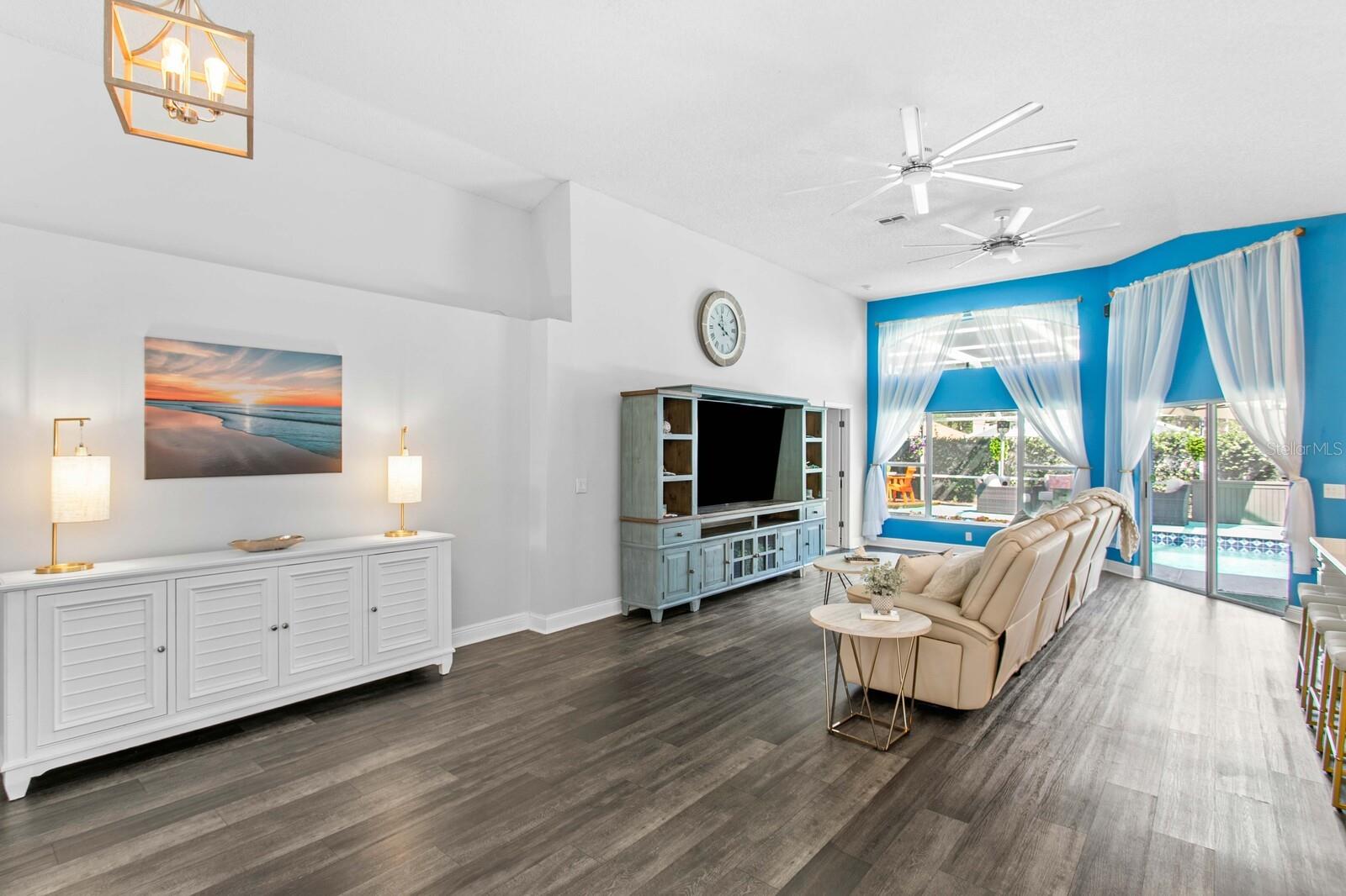The living room is incredibly spacious