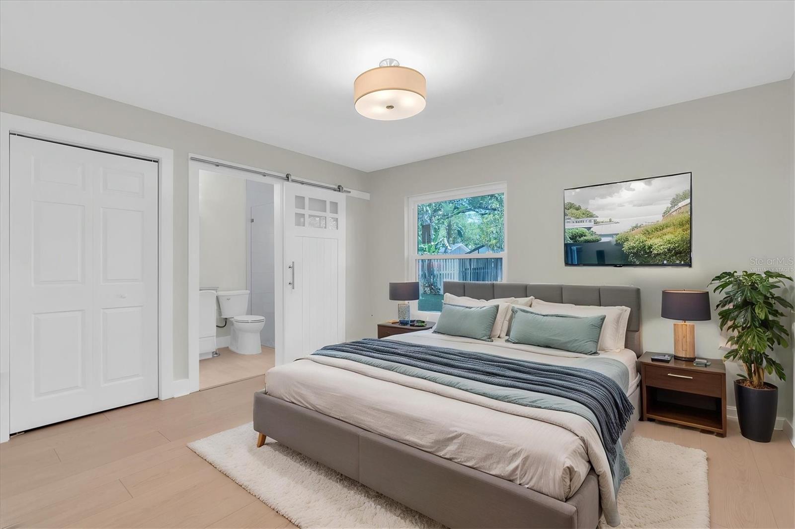 Virtually staged primary bedroom