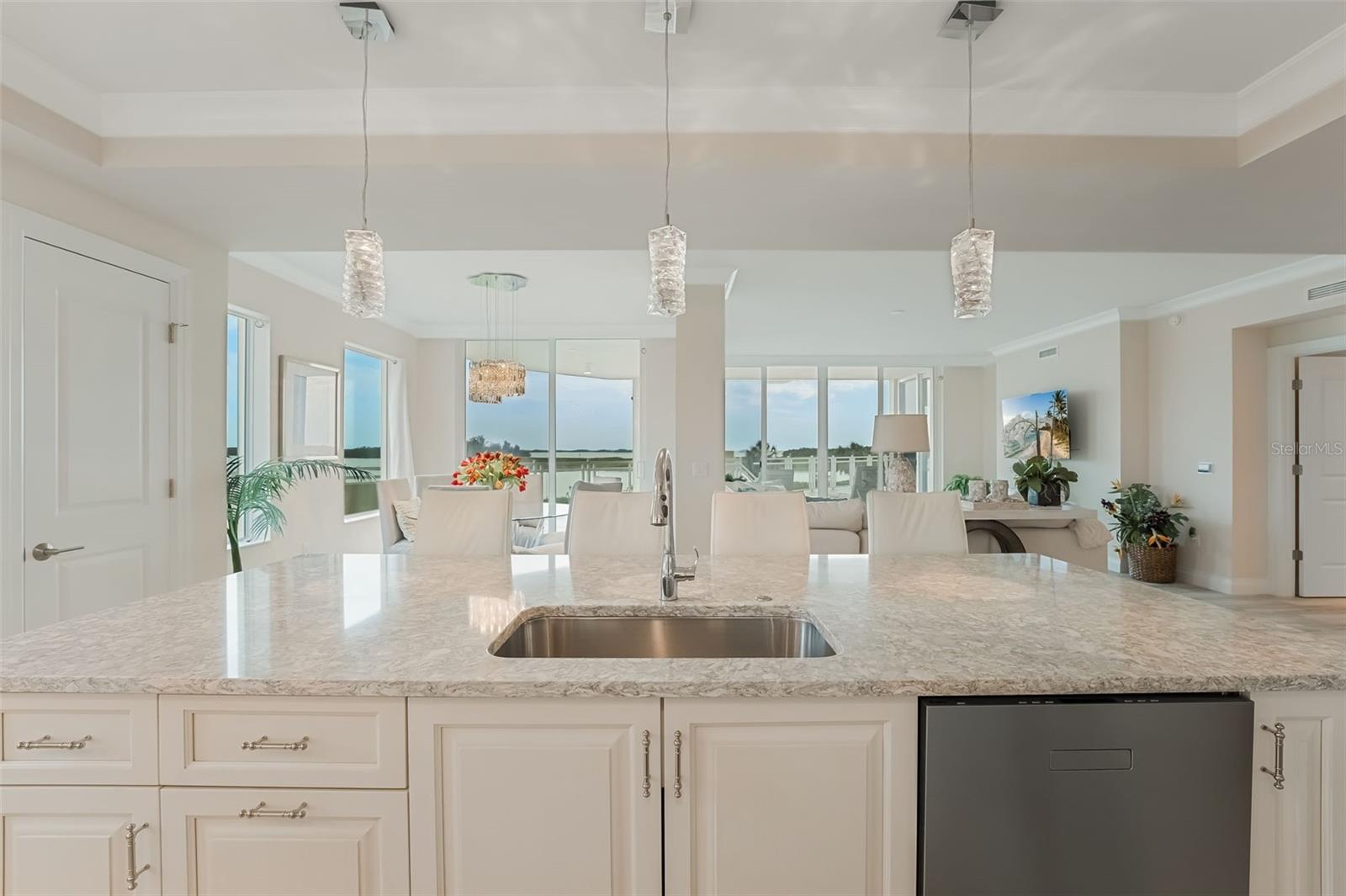 View looking out from the breakfast bar/kitchen island