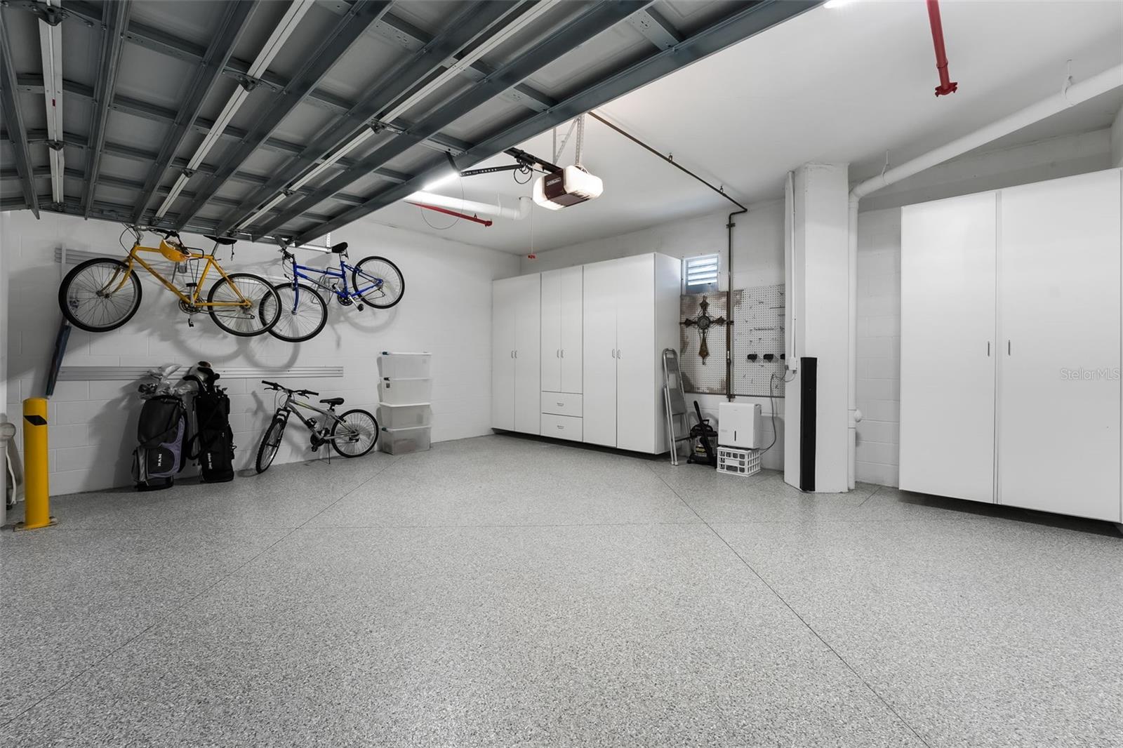 Closer look at the inside of the garage and the storage it offers.