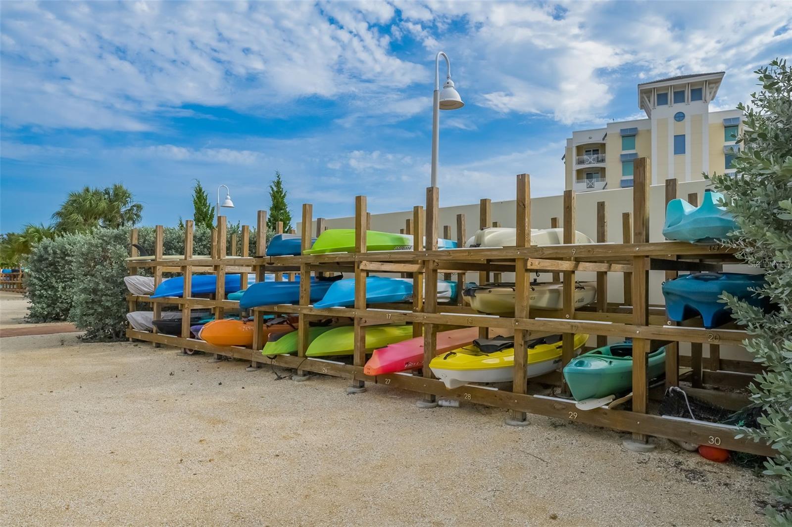 There is kayak storage inside the community