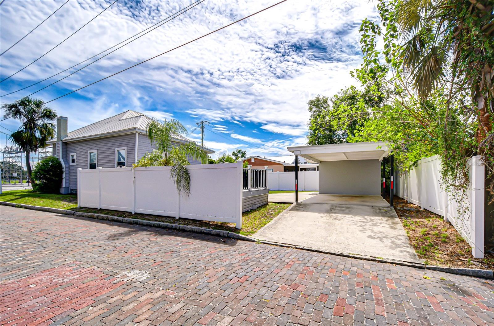 The driveway and carport area